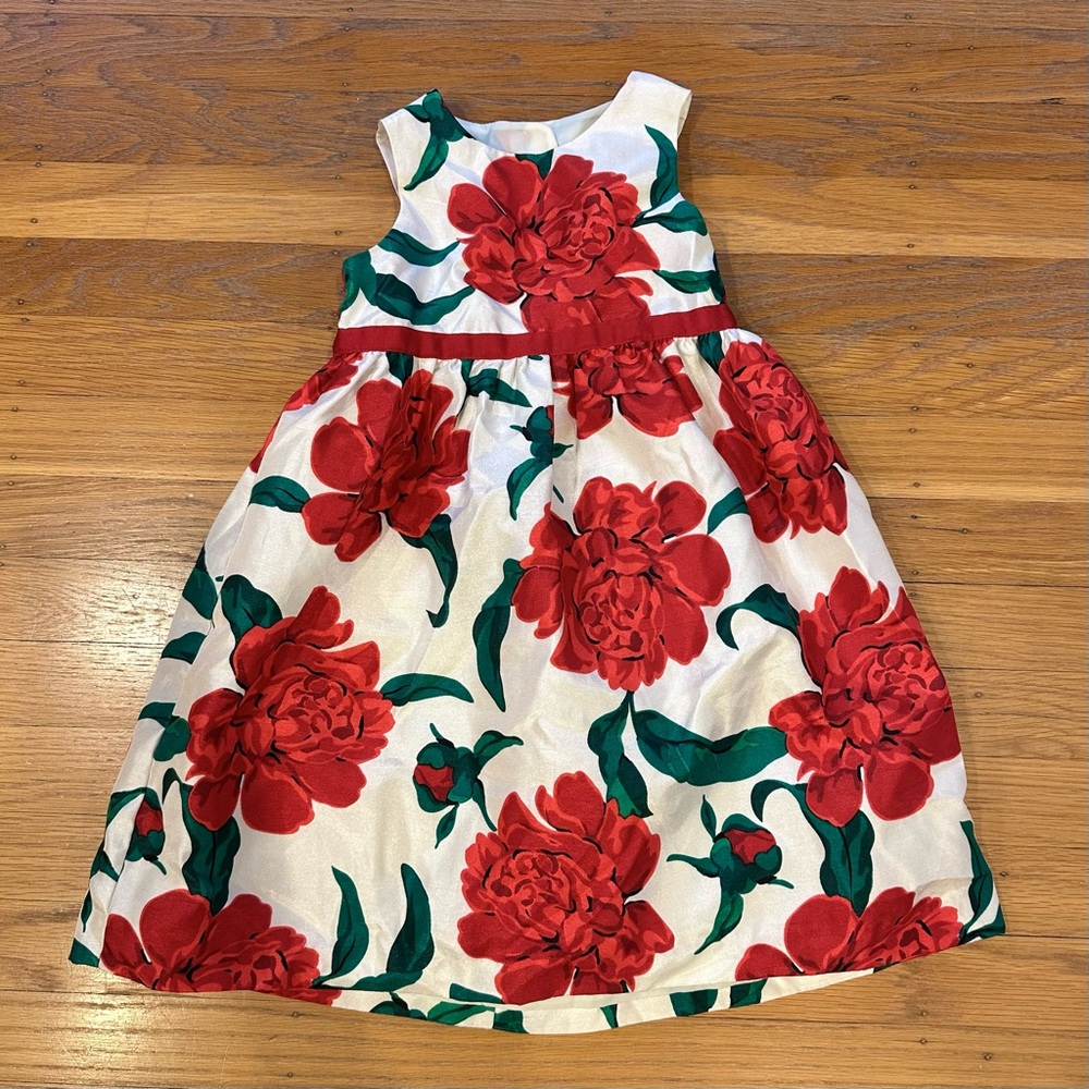 Gymboree Red Floral Dress with Green Leaves